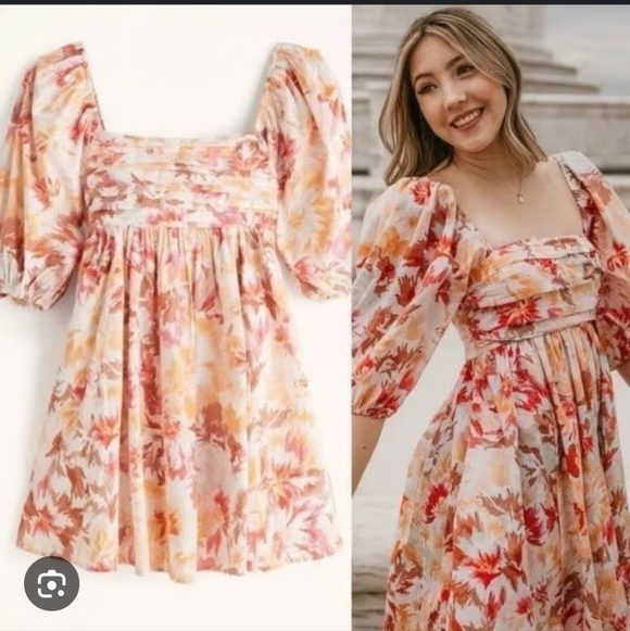 Abercrombie & Fitch Women's Emerson Poplin Puff Sleeve Mini Babydoll Dress Sz S - Picture 3 of 15